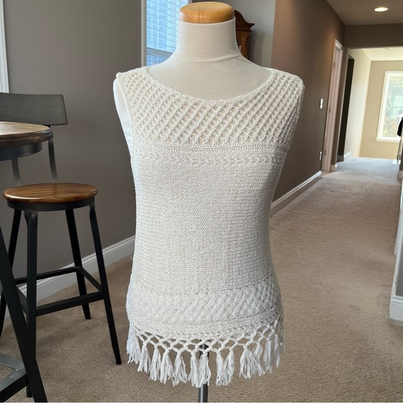Lily Pulitzer Limon Knit Crochet Sleeveless Sweater Tank Top Fringe Tassels Ivo… - Picture 4 of 16